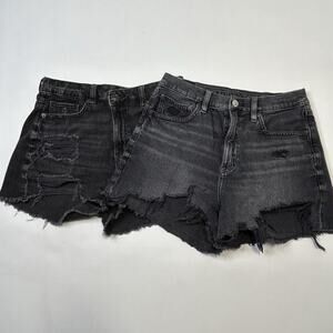 Lot of 2 American Eagle Jean Shorts Size 4 Denim Stretch Black Cut Off 90s HR